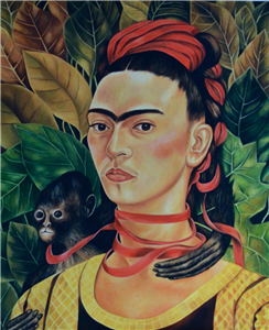''Autoportret z małpką i wstążką"wg Fridy Kahlo
