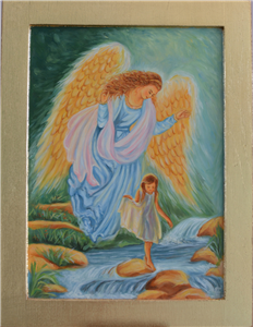 "Anioł Stróż" z dziewczynką nad potokiem