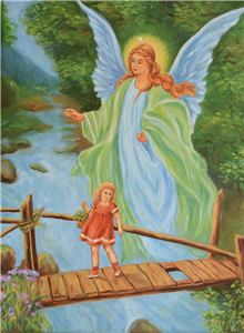 "Anioł Stróż" z dziewczynką na mostku
